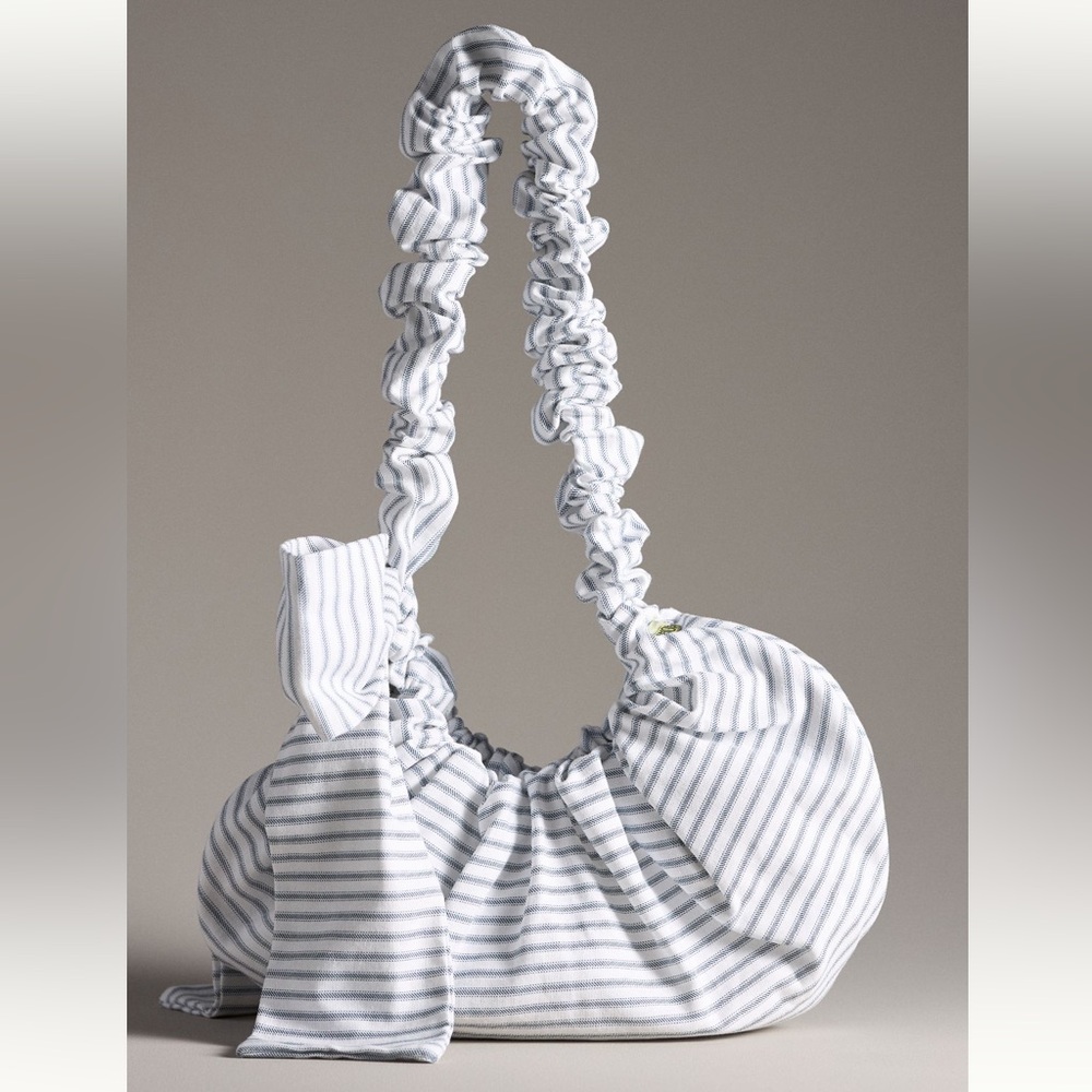 Anthropologie Striped White and Blue Slouchy Women's Bag